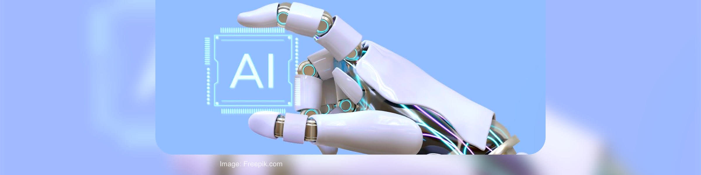 Robotic hand framing an AI chip for AI-powered recruitment