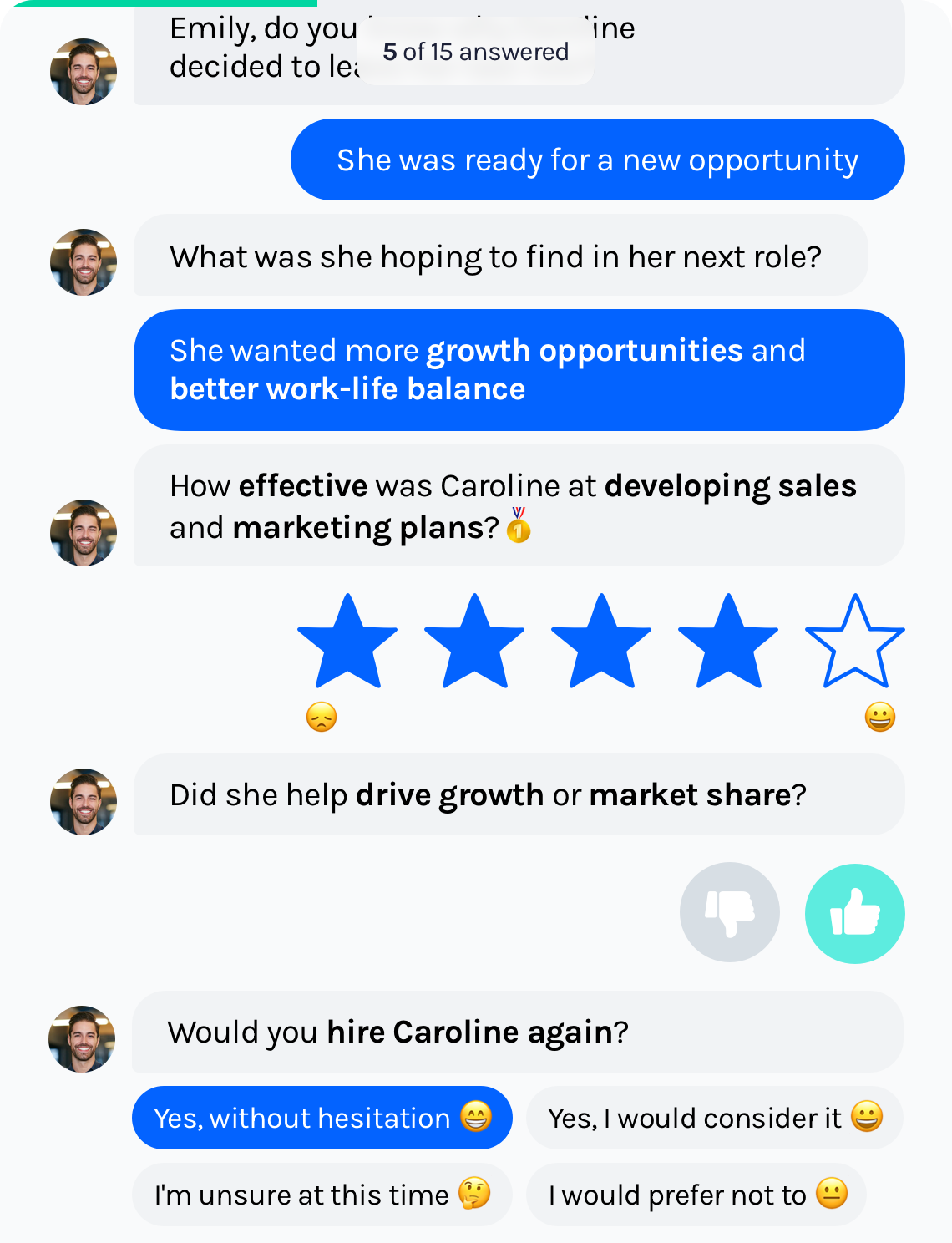 Online reference checking in a chat format